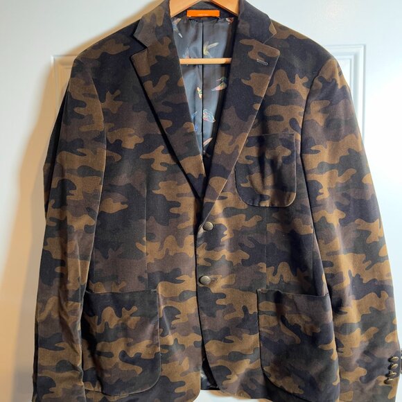 Tallia Black and Brown Camoflauge Velvet Blazer Men's 40S - Picture 1 of 14